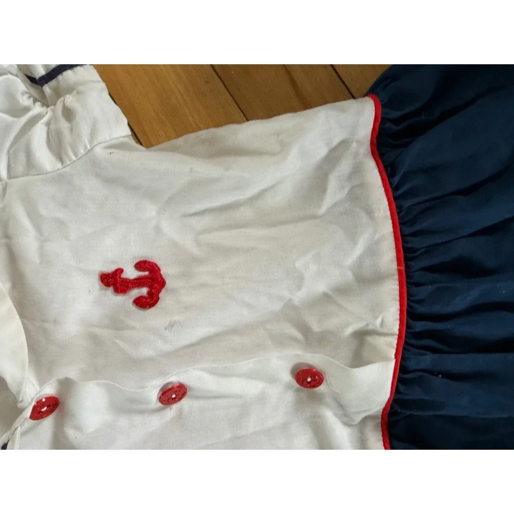 Vintage Bryan Sailor toddler dress nautical cute blue & white anchor embroidered